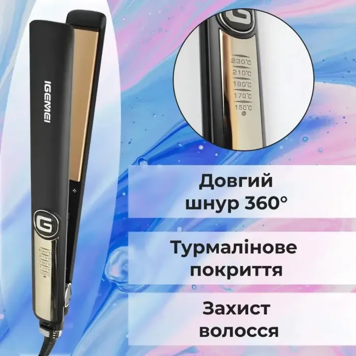 Керамічна праска для волосся 5 режимів до 230 ° C, випрямляч волосся, бігуді GEMEI (HP-GM416B) - зображення 4
