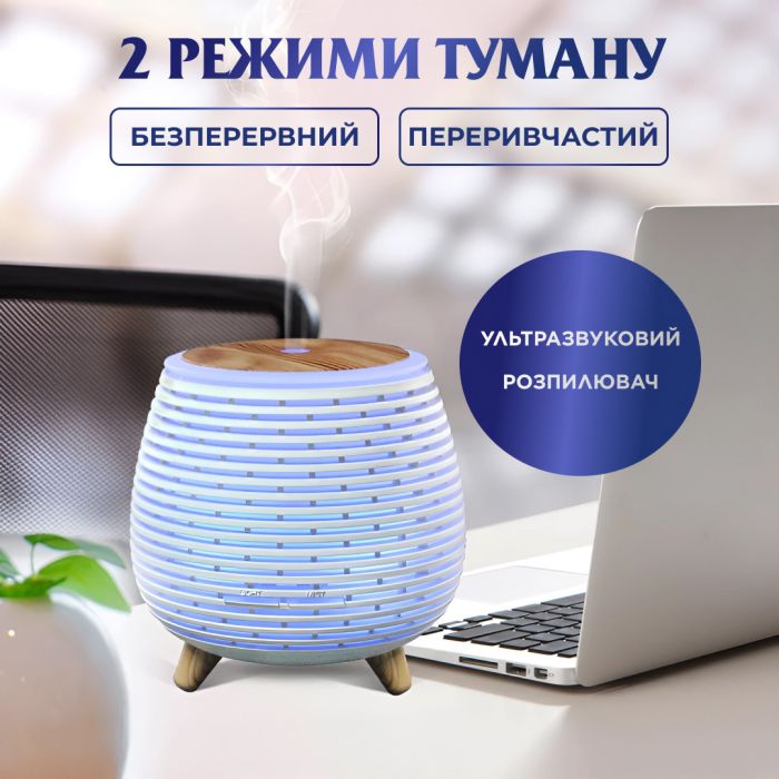 Зволожувач воздуха ультразвуковой Lugi 140 мл с подсветкой аромадиффузор мини портативный диффузор масел ночник Белый (HPKP6049W) - изображение 4