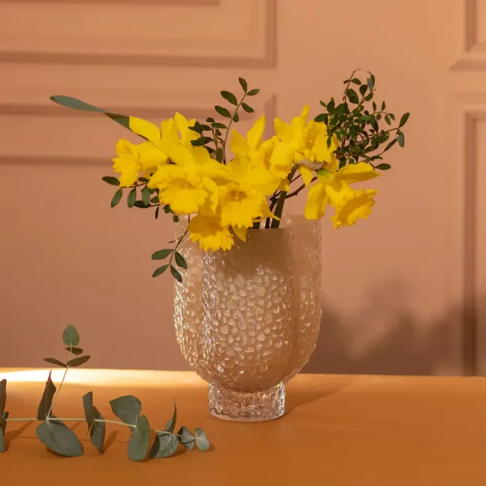 Ваза декоративна 13.5х13.5х18 см для квітів скляна фігурна фігурна ваза з кольорового скла 1 л Бежева (HP-10-29) - изображение 3