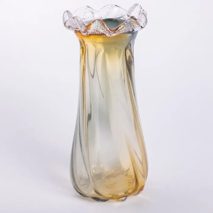 Ваза декоративна 30 см для квітів скляна фігурна ваза з кольорового скла 1.8 л Жовто-сіра (HP-9-10) - зображення 1
