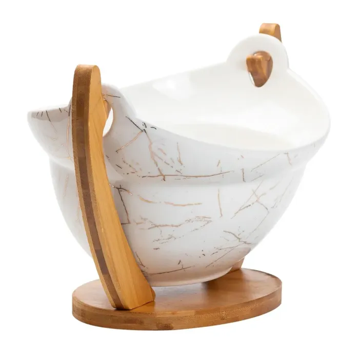 Ваза для фруктов белая керамическая 31.518.517.5 см фруктовница на деревянной подставке (HP1236) - изображение 4