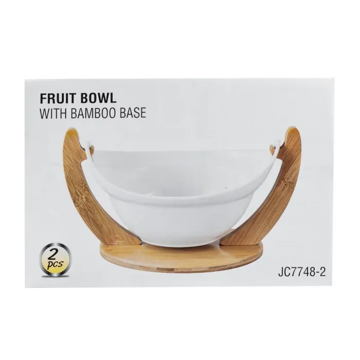Ваза для фруктов белая керамическая 31.518.517.5 см фруктовница на деревянной подставке (HP1236) - изображение 6