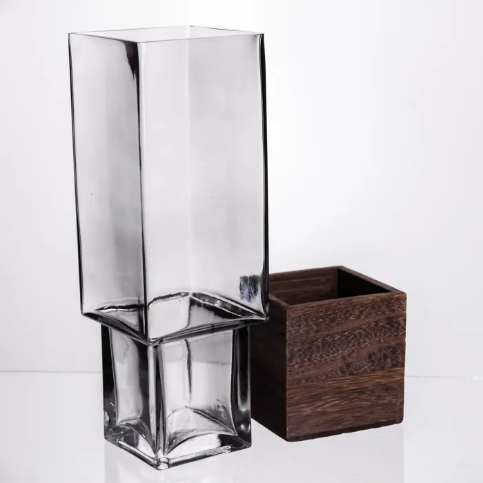 Ваза для квітів квадратна скляна 10×10×30 (см) декоративна HP-19-160-4 (HP-19-160-4) - зображення 3
