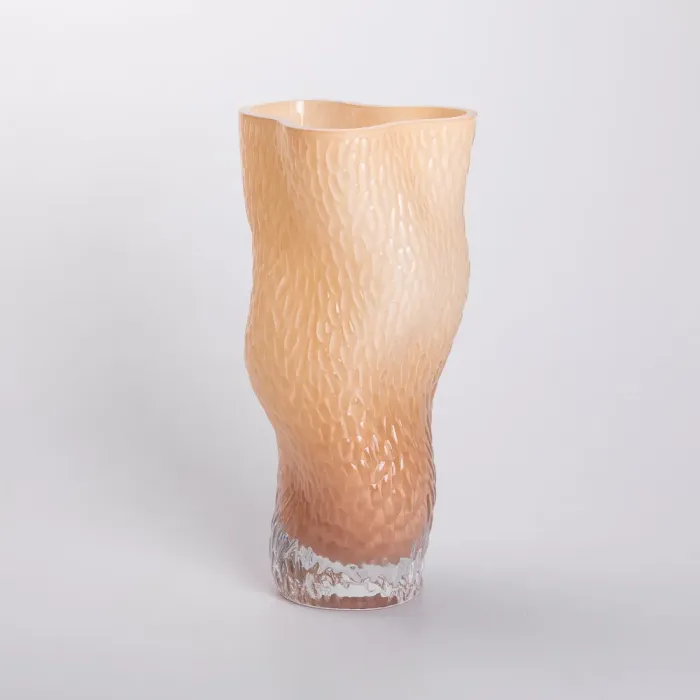 Ваза для квітів скляна з тисненням 14.5х11х30 см ваза декоративна для інтер'єру 1.6 л Бежева (HP-10-31) - изображение 1