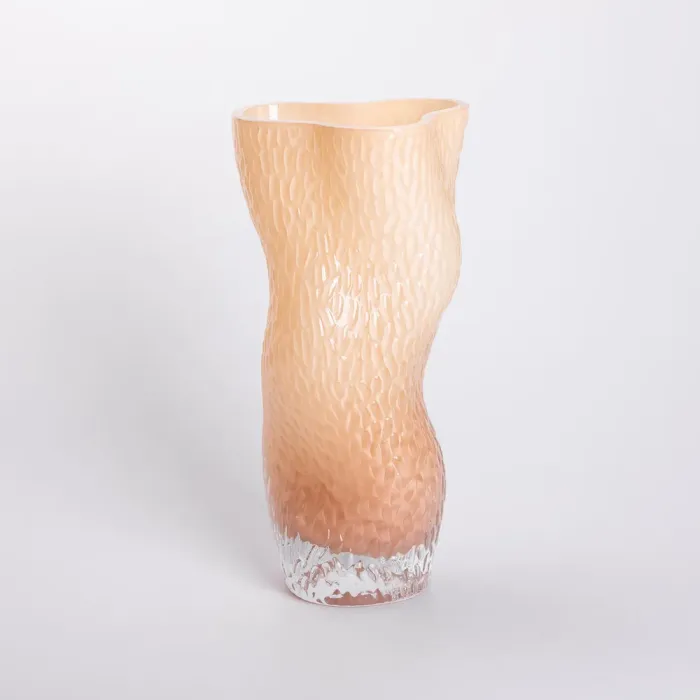 Ваза для квітів скляна з тисненням 14.5х11х30 см ваза декоративна для інтер'єру 1.6 л Бежева (HP-10-31) - изображение 2