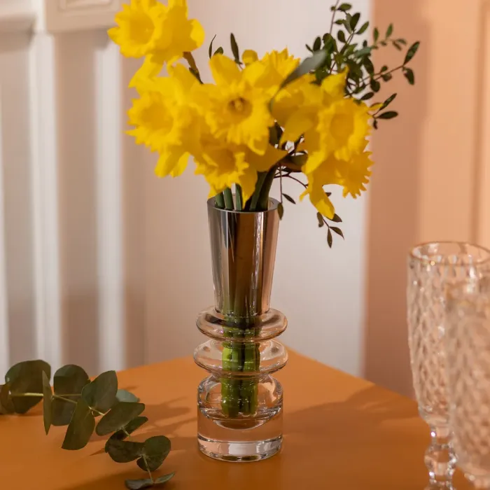 Ваза скляна декоративна 19.5 см у скандинавському стилі для квітів та інтер'єру 280 мл прозора (HP-10-24) - изображение 4