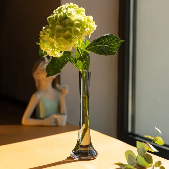 Ваза скляна декоративна з тонким горлечком 25 см прозора Сіра (HP-10-11) - изображение 3