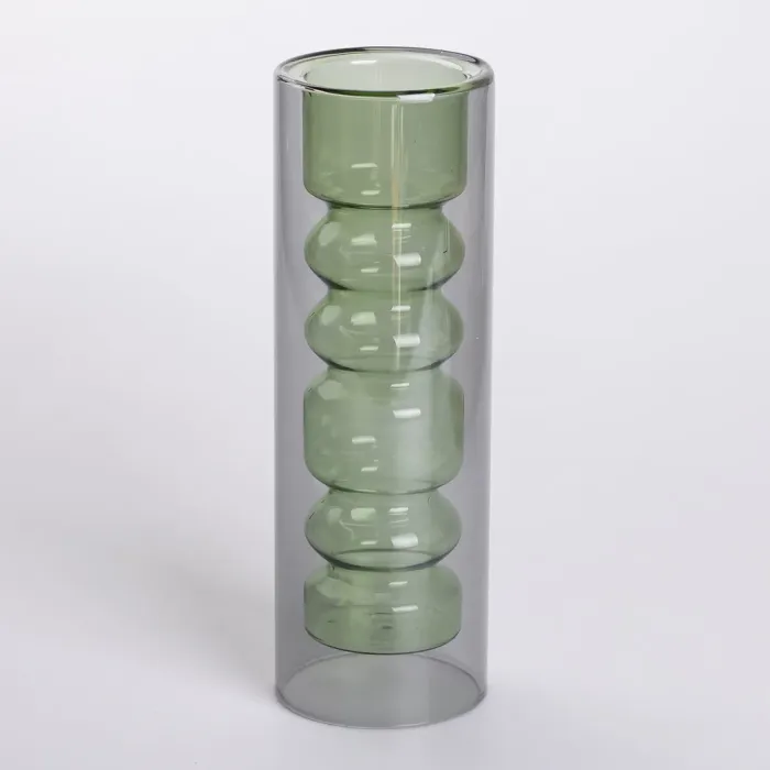 Ваза декоративна HP-10-25Ваза скляна для квітів декоративна 19.5 см декоративна ваза з подвійною стінкою 500 мл прозора (HP-10-25) - изображение 1