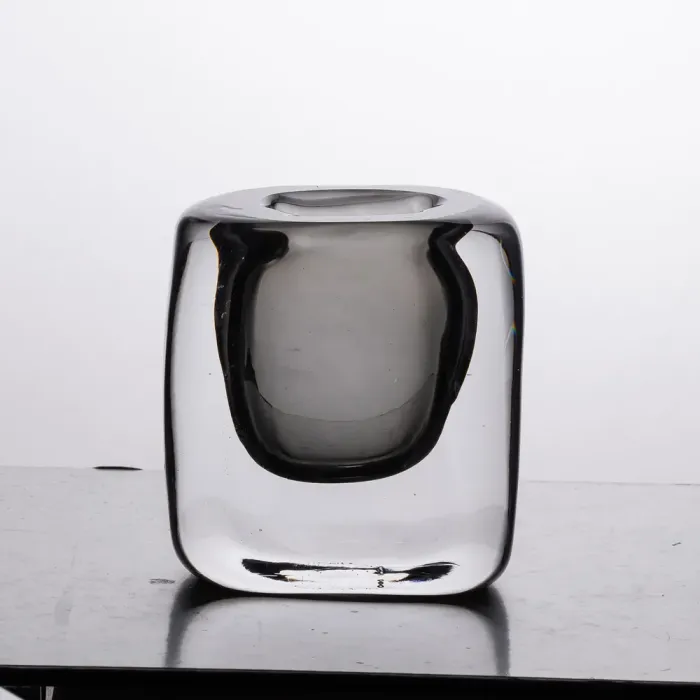 Ваза скляна прозора 10х7х11 см для квітів декоративна 120 мл Сіра (HP-10-18) - изображение 3