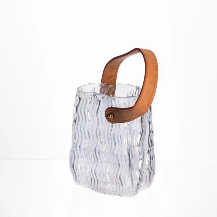 Ваза сумочка з ручкою 12×8.5×16 (см) декоративна скляна ваза для квітів 800 (мл) Прозорий HP-19-154-3 (HP-19-154-3) - зображення 2