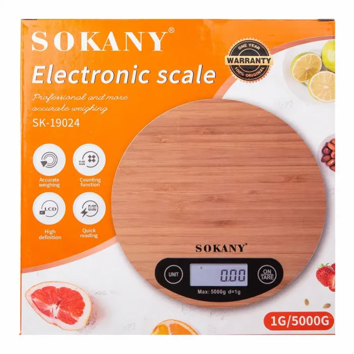 Кухонні ваги до 5 кг електронні точні харчові круглі настільні ваги без батарейки чаша Sokany (SK-19024) - зображення 5