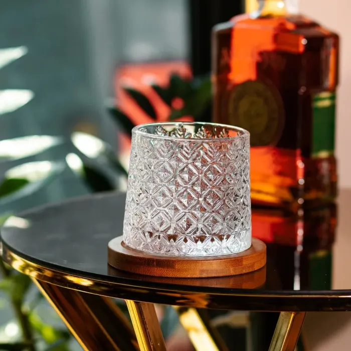 Склянка, що обертається, дзига для віскі 300 мл келих для віскі рокс, що крутиться з дерев'яною підставкою (HP1602) - зображення 1