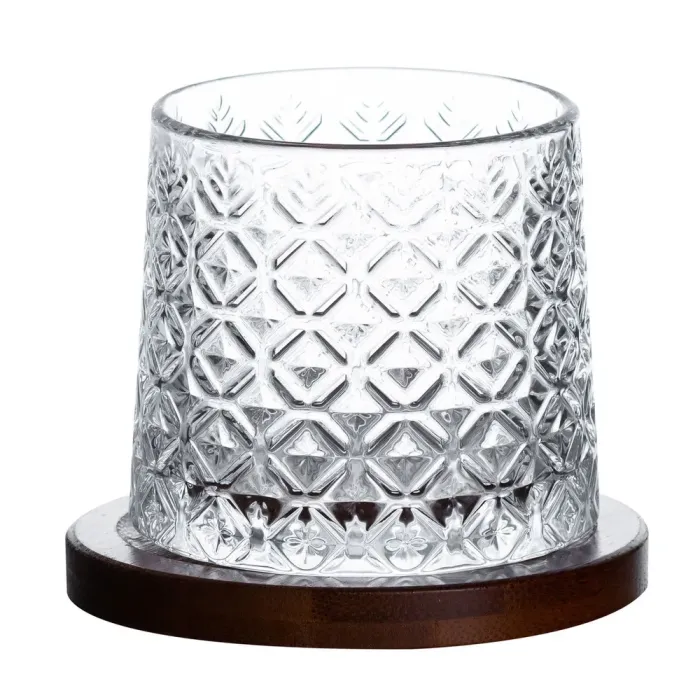 Склянка, що обертається, дзига для віскі 300 мл келих для віскі рокс, що крутиться з дерев'яною підставкою (HP1602) - зображення 2