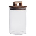 Висока скляна банка 1,5 л з бамбуковою кришкою для зберігання круп і продуктів (64486-68)