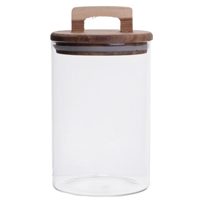 Висока скляна банка 1,5 л з бамбуковою кришкою для зберігання круп і продуктів (64486-68) - изображение 2