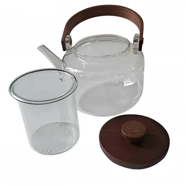 Заварник скляний для чаю 0.8 л Заварний чайник для заварювання з дерев'яною ручкою прозорий HP-34-38 (HP-34-38) - зображення 2