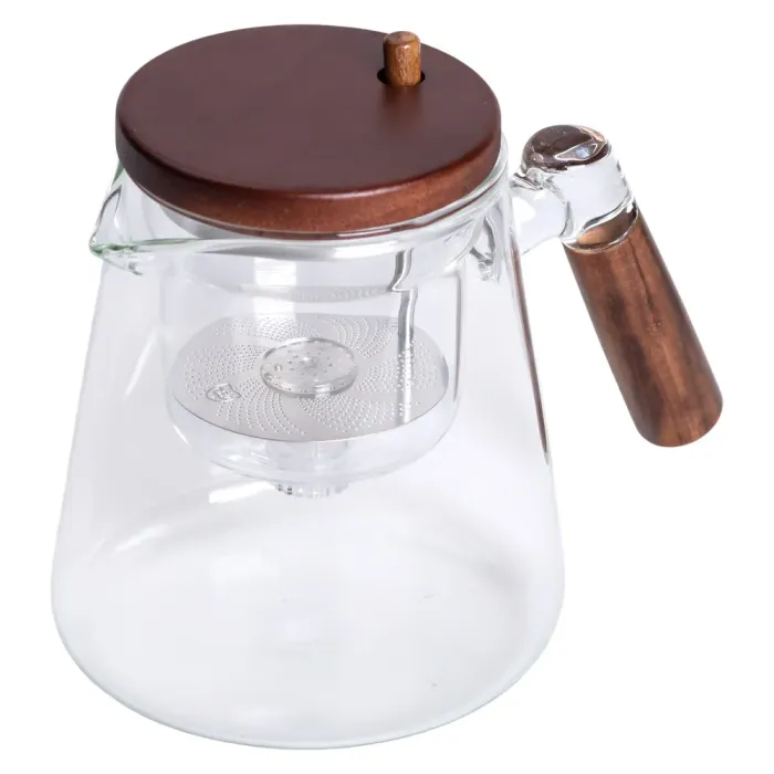 Заварник скляний для чаю 1 л чайник для заварювання з дерев'яною ручкою прозорий HP-34-7 (HP-34-7) - зображення 2