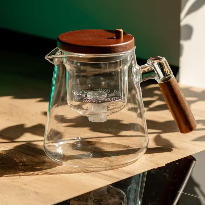 Заварник скляний для чаю 1 л чайник для заварювання з дерев'яною ручкою прозорий HP-34-7 (HP-34-7) - зображення 9