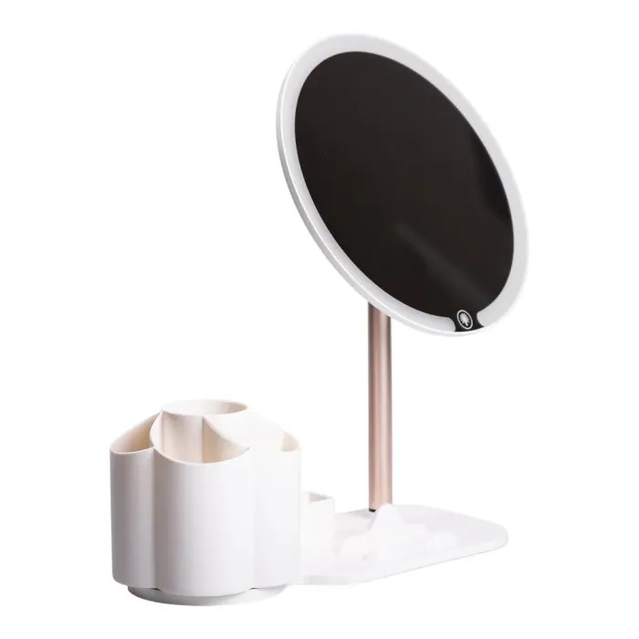 Дзеркало для макіяжу з підсвічуванням кругле настільне Ø21 см з підставкою Біле (HP-10-9AW) - изображение 2