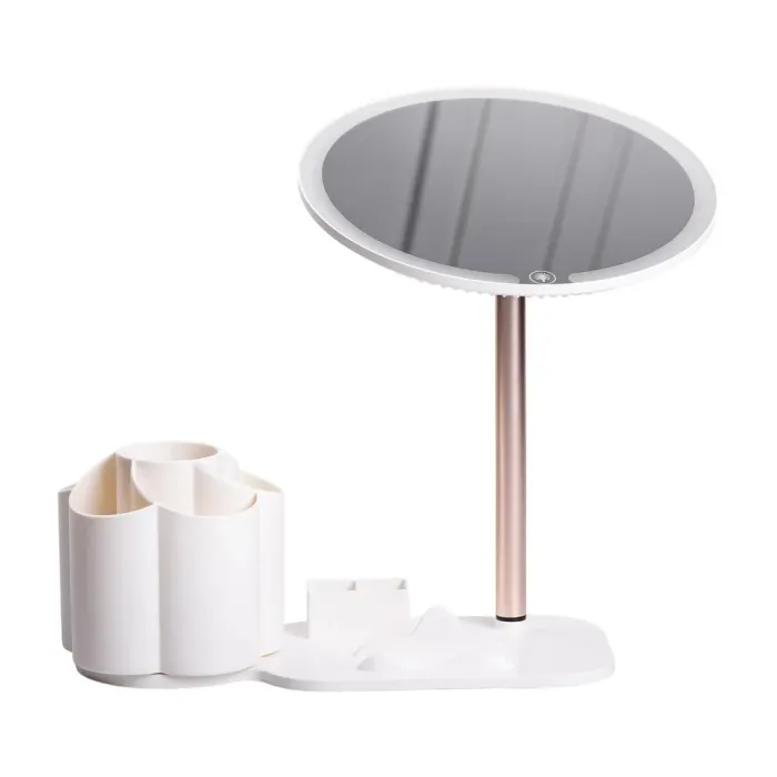 Дзеркало для макіяжу з підсвічуванням кругле настільне Ø21 см з підставкою Біле (HP-10-9AW) - изображение 4