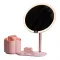 Дзеркало для макіяжу з підсвічуванням кругле настільне Ø21 см з підставкою Рожеве (HP-10-9AP)