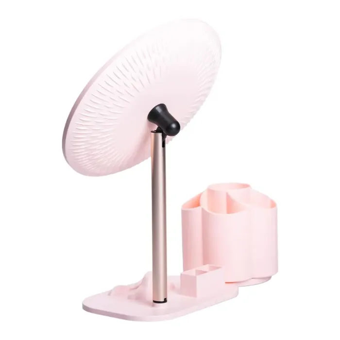 Дзеркало для макіяжу з підсвічуванням кругле настільне Ø21 см з підставкою Рожеве (HP-10-9AP) - изображение 7