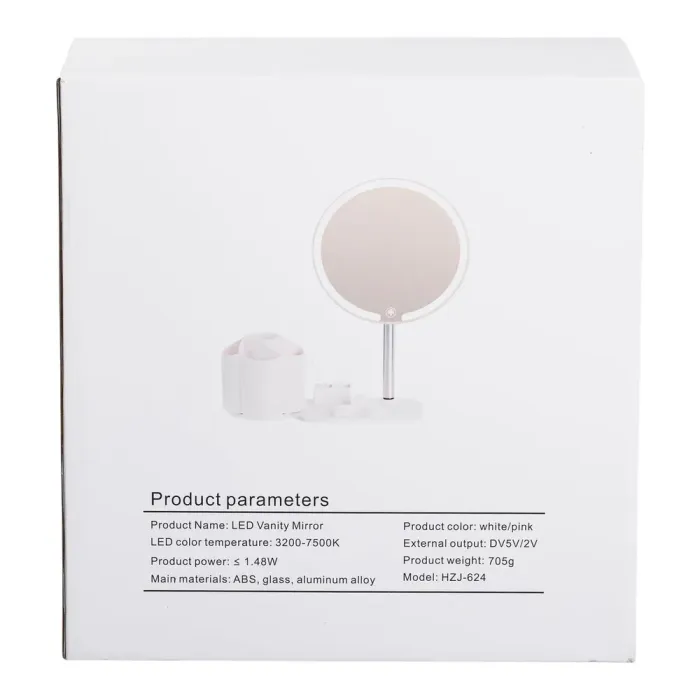 Дзеркало для макіяжу з підсвічуванням кругле настільне Ø21 см з підставкою Рожеве (HP-10-9AP) - изображение 10