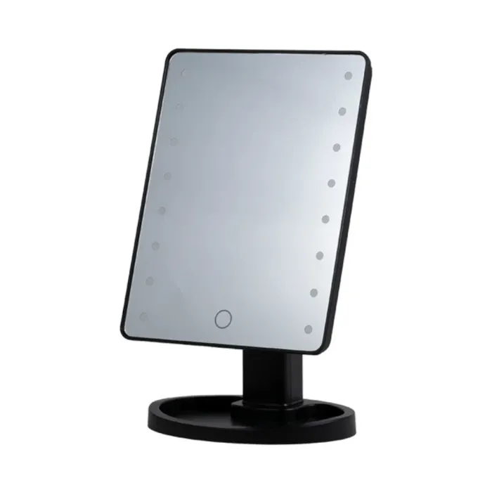Дзеркало настільне косметичне для макіяжу 21х16 см дзеркало прямокутне на підставці 16 LED Чорне (HP-10-3AB) - зображення 1