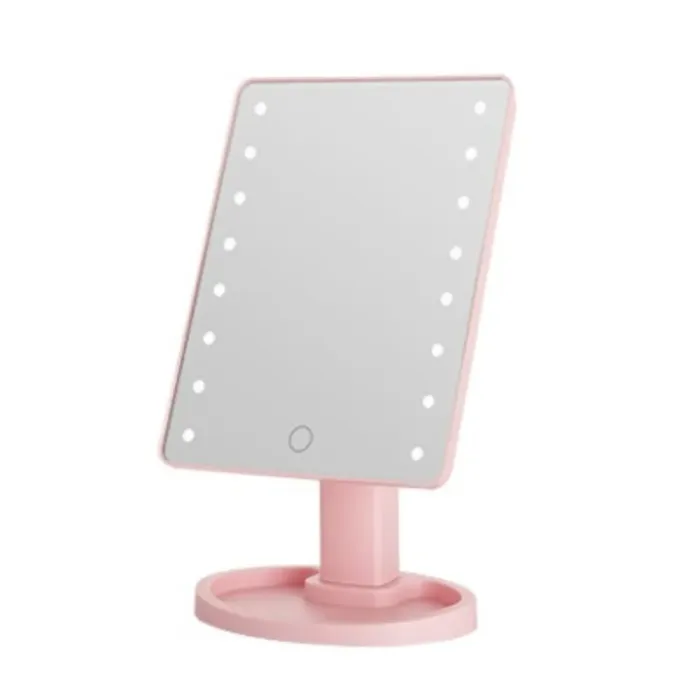 Дзеркало настільне косметичне для макіяжу 21х16 см дзеркало прямокутне на підставці 16 LED Рожеве (HP-10-3AP) - зображення 1