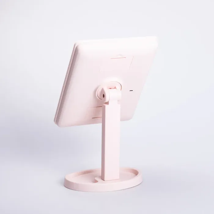 Дзеркало настільне косметичне для макіяжу 21х16 см дзеркало прямокутне на підставці 16 LED Рожеве (HP-10-3AP) - зображення 4