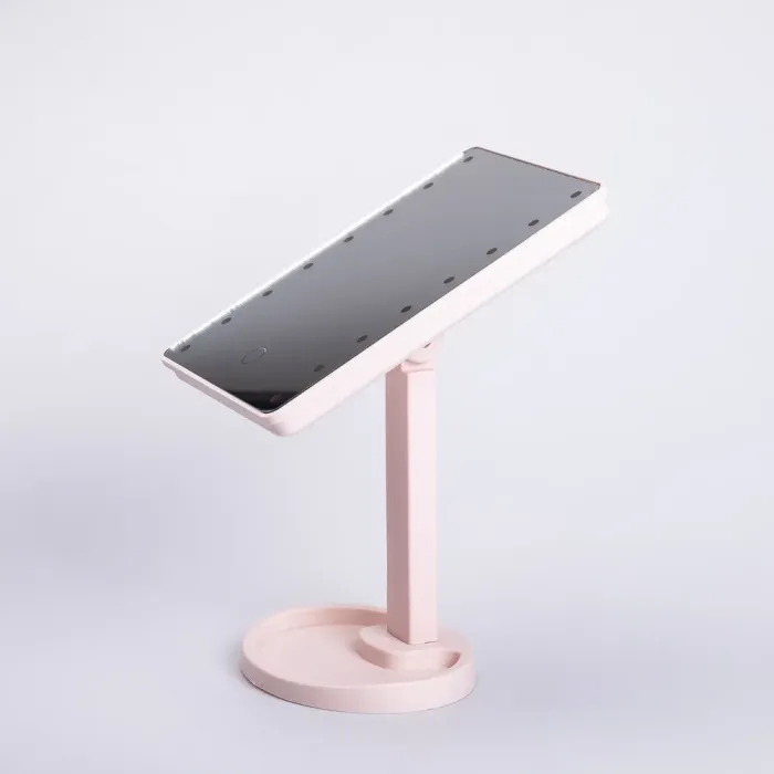 Дзеркало настільне косметичне для макіяжу 21х16 см дзеркало прямокутне на підставці 16 LED Рожеве (HP-10-3AP) - зображення 5