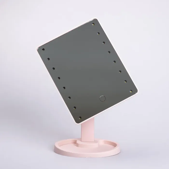 Дзеркало настільне косметичне для макіяжу 21х16 см дзеркало прямокутне на підставці 16 LED Рожеве (HP-10-3AP) - зображення 6