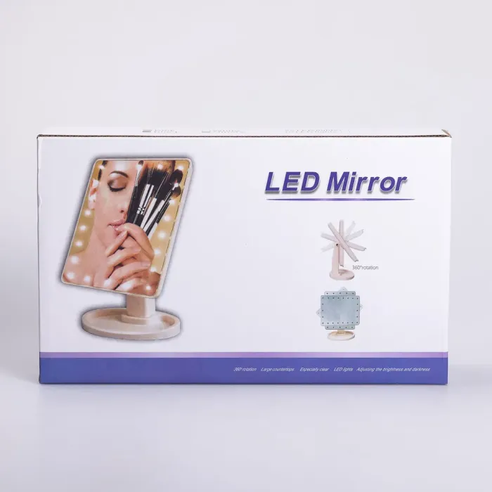 Дзеркало настільне косметичне для макіяжу 21х16 см дзеркало прямокутне на підставці 16 LED Рожеве (HP-10-3AP) - зображення 8