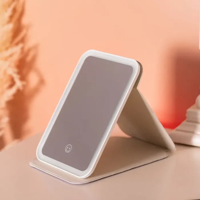 Дзеркало з лед підсвічуванням настільне складне 19.5х13.5 см косметичне для макіяжу Біле (HP-10-8AP) - изображение 8