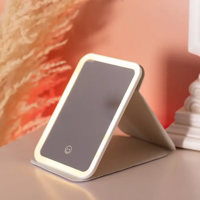 Дзеркало з лед підсвічуванням настільне складне 19.5х13.5 см косметичне для макіяжу Біле (HP-10-8AP) - изображение 9