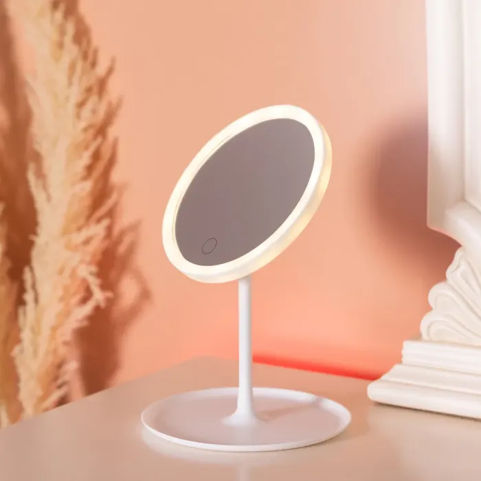 Дзеркало з підсвічуванням кругле настільне кругле косметичне Ø15.3 см дзеркало для макіяжу косметичне Біле (HP-10-5AW) - изображение 6