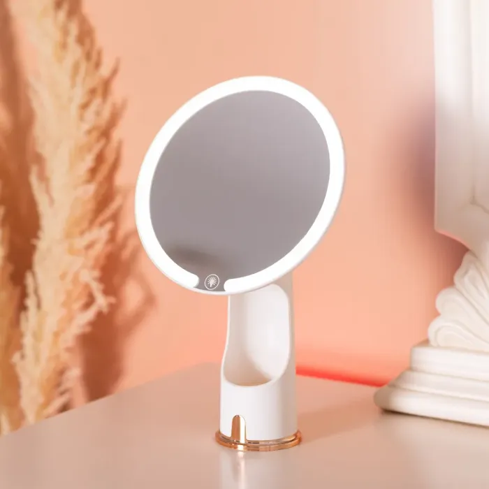 Дзеркало з підсвічуванням настільне косметичне кругле 18.5х10х29 см дзеркало з лед підсвічуванням USB для макіяжу Біле (HP-10-1AW) - зображення 6