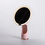 Дзеркало з підсвічуванням настільне косметичне кругле 18.5х10х29 см дзеркало з лед підсвічуванням USB для макіяжу Рожеве (HP-10-1AP)