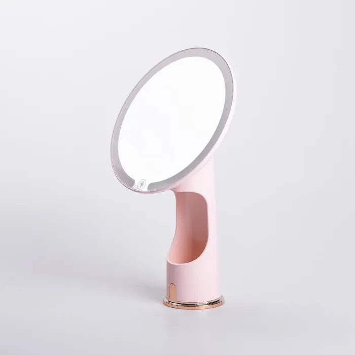 Дзеркало з підсвічуванням настільне косметичне кругле 18.5х10х29 см дзеркало з лед підсвічуванням USB для макіяжу Рожеве (HP-10-1AP) - зображення 3