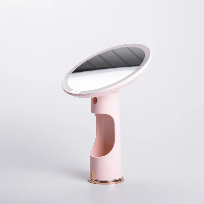 Дзеркало з підсвічуванням настільне косметичне кругле 18.5х10х29 см дзеркало з лед підсвічуванням USB для макіяжу Рожеве (HP-10-1AP) - зображення 4