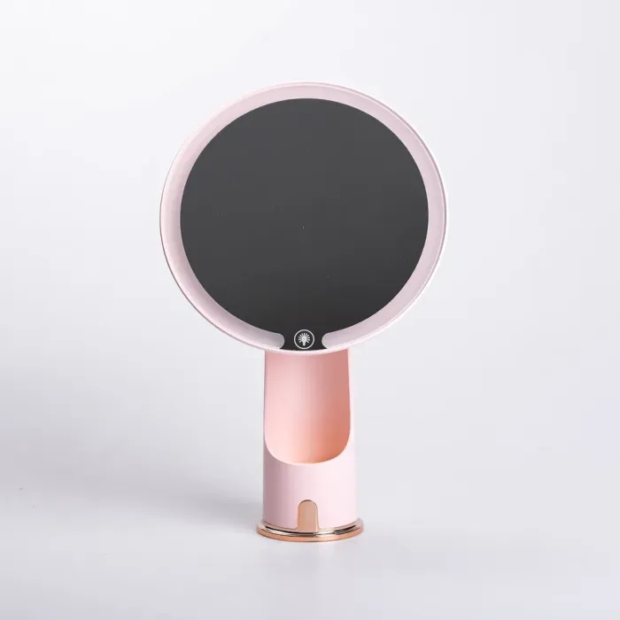 Дзеркало з підсвічуванням настільне косметичне кругле 18.5х10х29 см дзеркало з лед підсвічуванням USB для макіяжу Рожеве (HP-10-1AP) - зображення 7