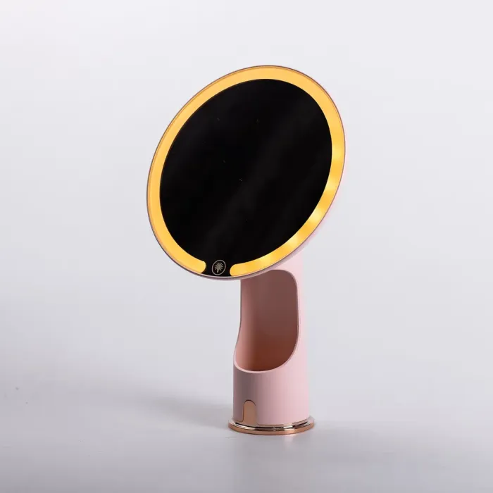 Дзеркало з підсвічуванням настільне косметичне кругле 18.5х10х29 см дзеркало з лед підсвічуванням USB для макіяжу Рожеве (HP-10-1AP) - зображення 8