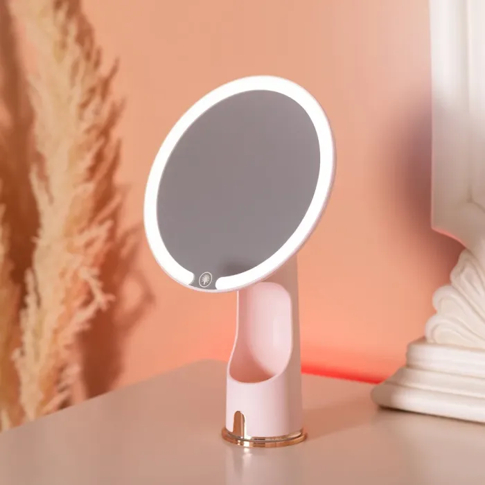Дзеркало з підсвічуванням настільне косметичне кругле 18.5х10х29 см дзеркало з лед підсвічуванням USB для макіяжу Рожеве (HP-10-1AP) - зображення 9